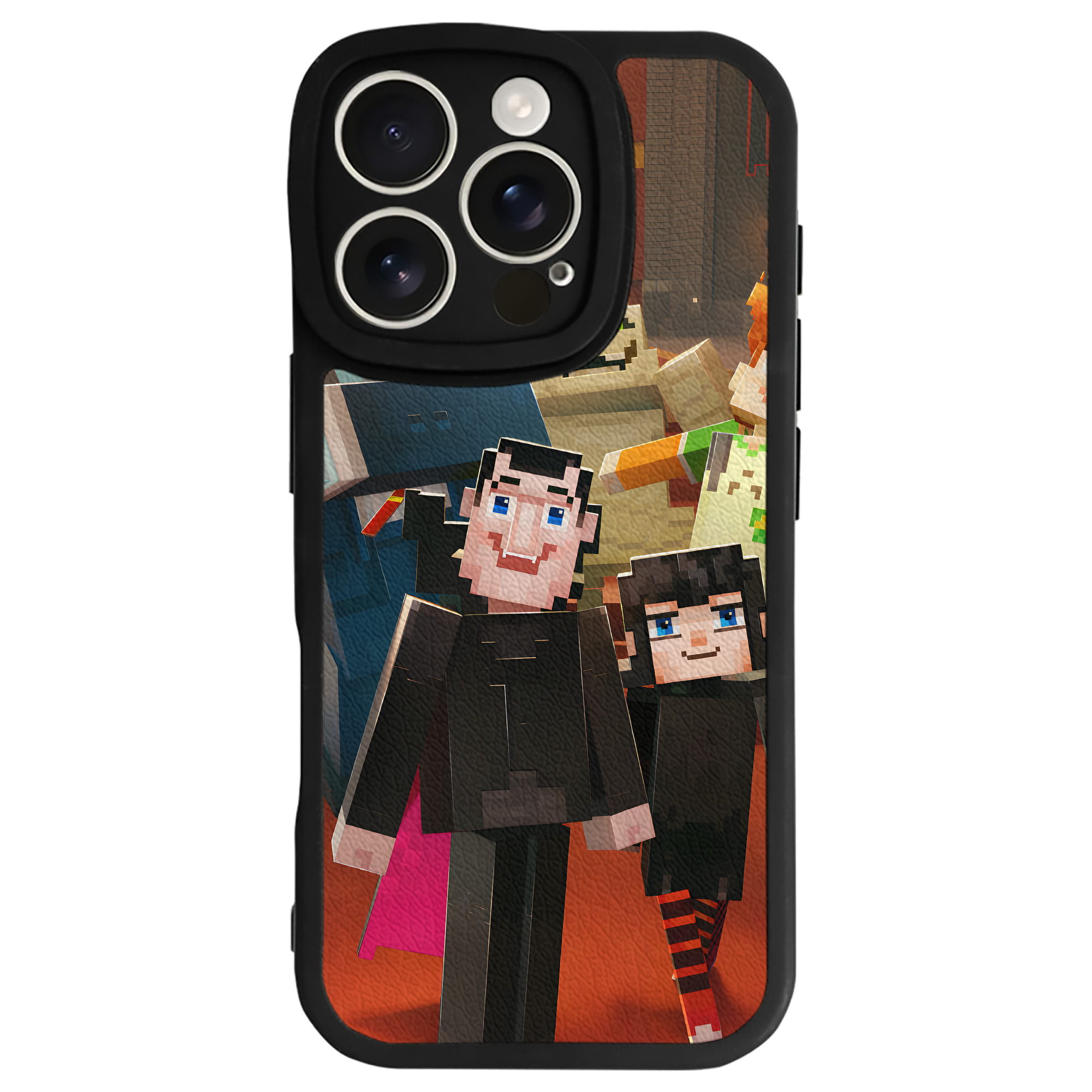 （画像用） マインクラフト ブロックの世界 Minecraft MC Block world 【iPhone 16シリーズ対応】シリコンスマホケース（レザー調） 材質：シリコン